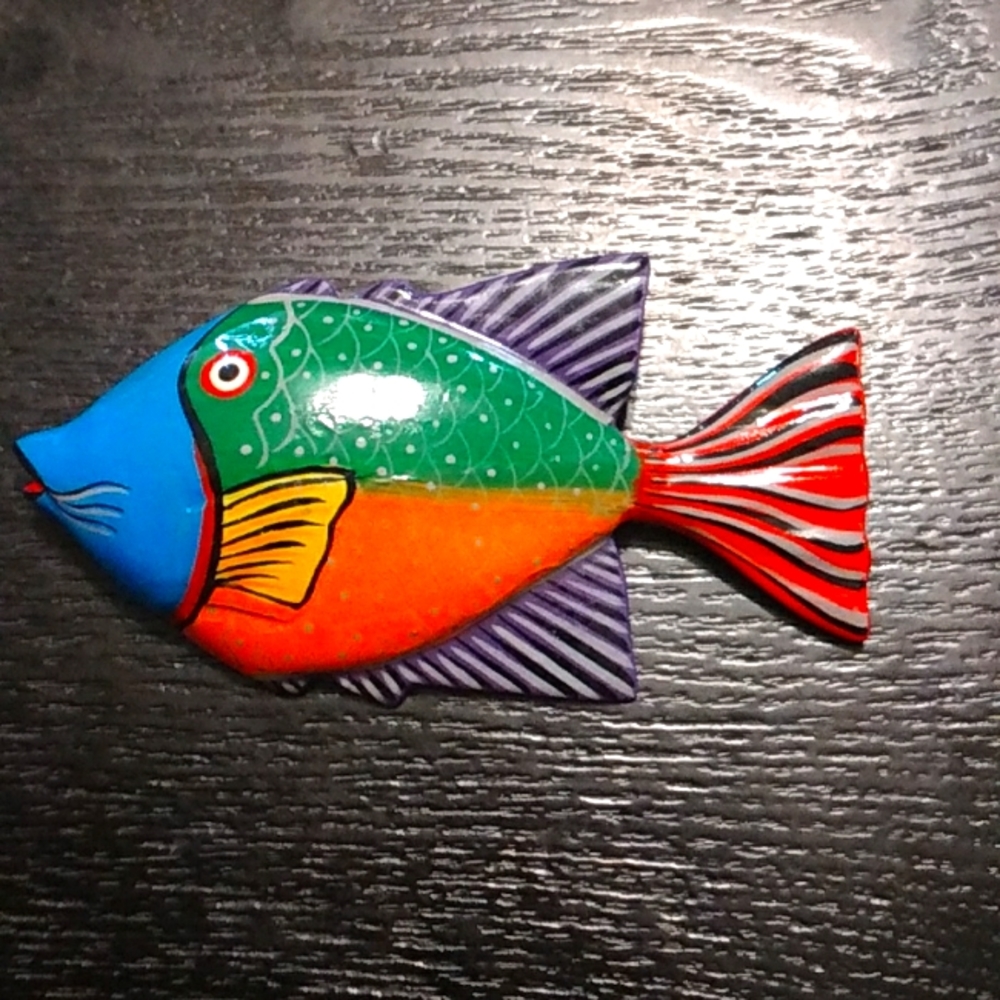 Funky fish pin. 4x2 inches.